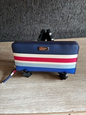 kate spade Navy, Blue & Pink Striped Zip Wallet